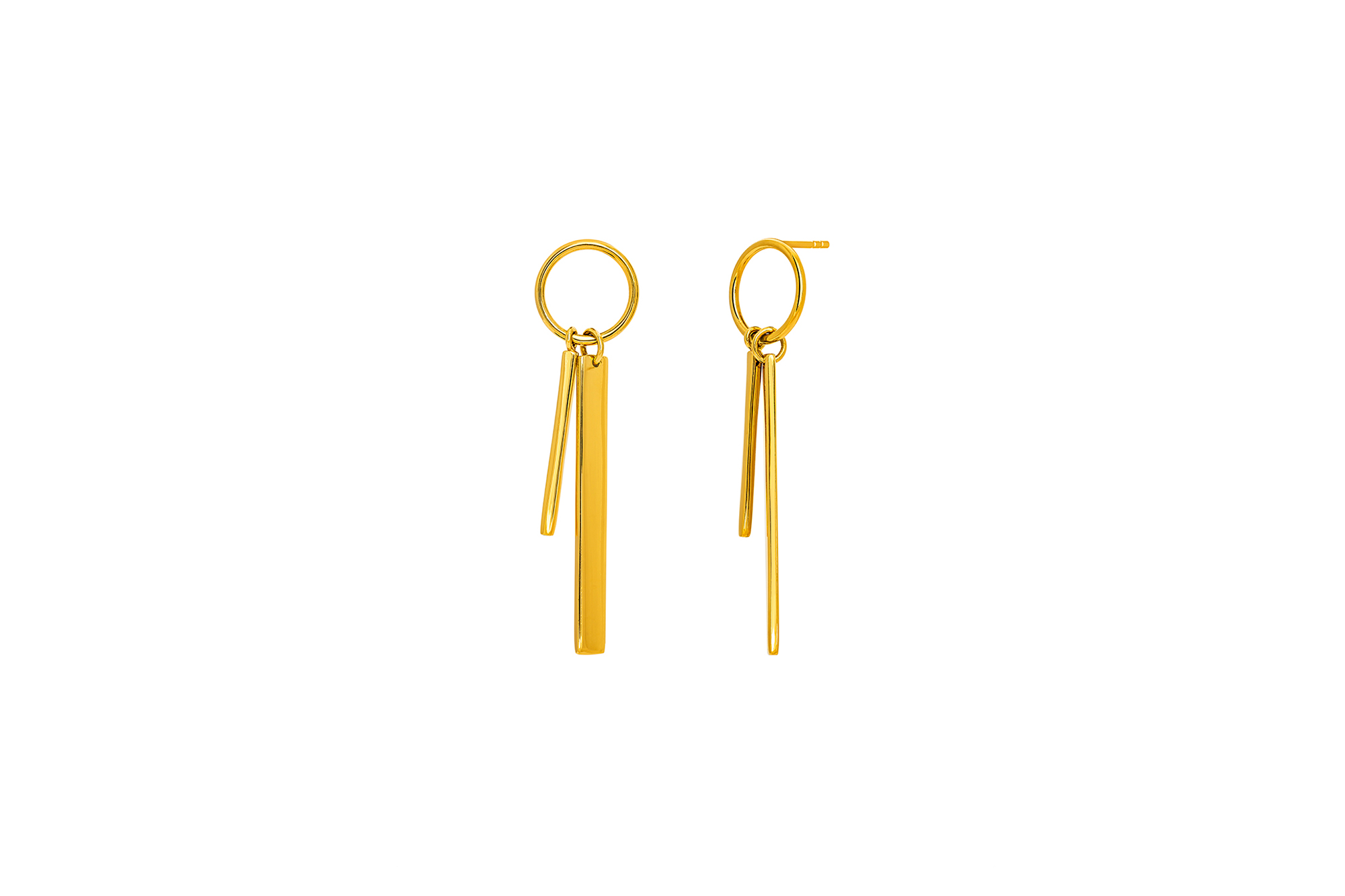 Pendientes de aro y doble barra en plata de ley recubierta de oro amarillo de 18 quilates de Aristocrazy (99€)